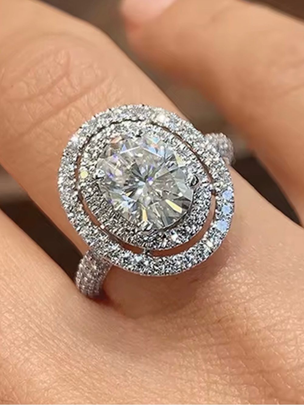 NWT-3 CT Oval Cut CZ Double Halo, Pave Engagement Ring